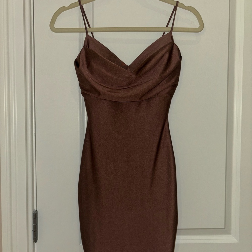 Elegant Brown Spaghetti Strap Dress